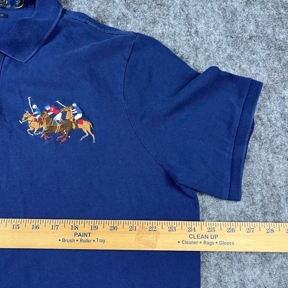 Vintage Polo Ralph Lauren Men's Classic Fit Tripple Pony Polo Shirt Navy Size XL